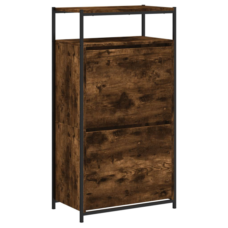 6 Pair Shoe Storage Cabinet, Smoked Oak