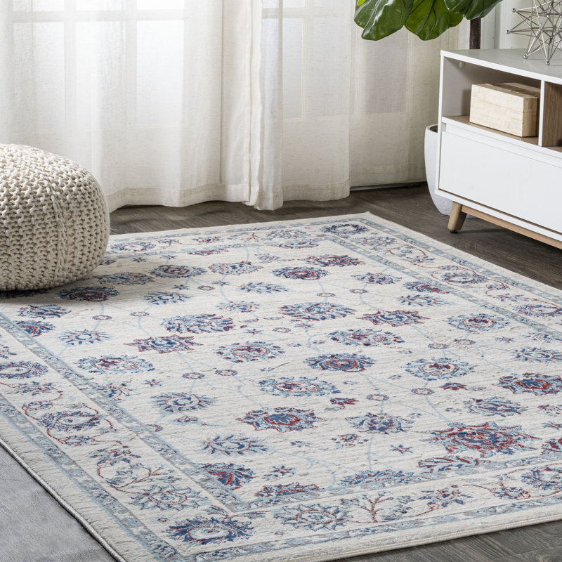 Hatha Modern Persian Vintage Moroccan Traditional Ivory/Blue/Red Rug, Rectangle 3' x 5'