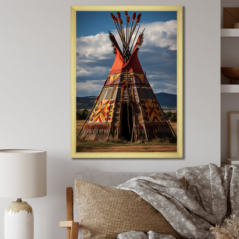 Tipi amérindien harmonie des prairies - Imprimé, H 32 po x l 24 po x P 1 po, Encadrement doré