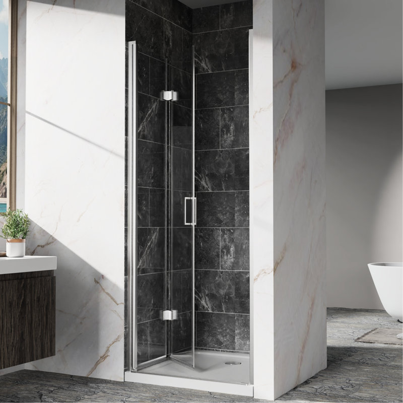 30" W X 72" H Pivot Bi - Fold Shower Door With 1/4" (6Mm) Tempered Glass, Zinc Alloy Parts, Reversible For Right Or Left And Easy Installation 30 31 In. Wide Swing Hinges, Silent Magnetic Sealing,