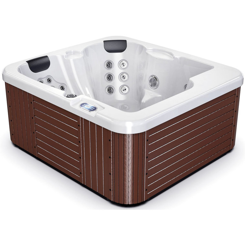 Luxuria Spas 110 Volt 3 Person 32 - Jet Acrylic Rectangle Plug And Play Hot Tub with Ozonator, Mocha, Silver Marble