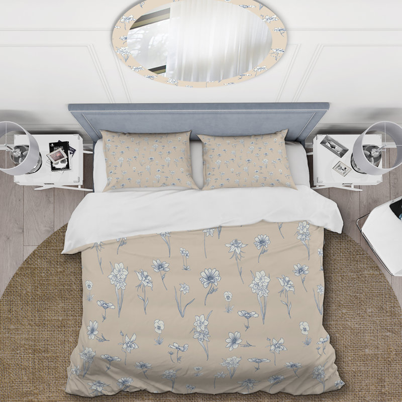 Ensemble de housse de couette en microfibre beige / blanc 3 pièces