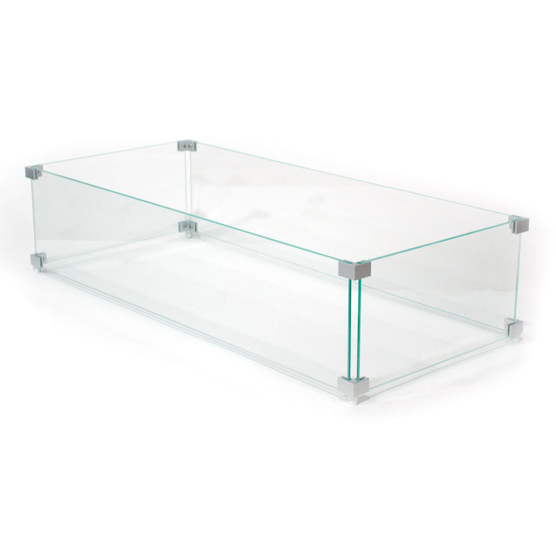 Pare-vent rectangulaire en verre trempé 35 po x 15 po | Accessoire de foyer extérieur