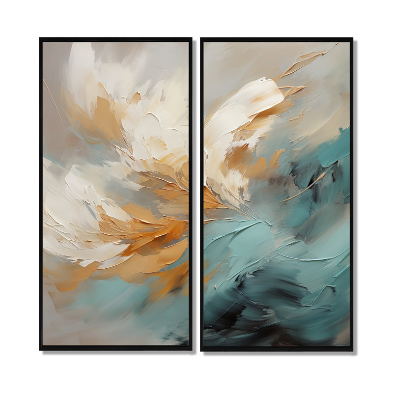 Joy Of Peace Abstract Light Blue Gold Painting - Large Abstract Painting Wall Decor, 20" H x 24" W, Black