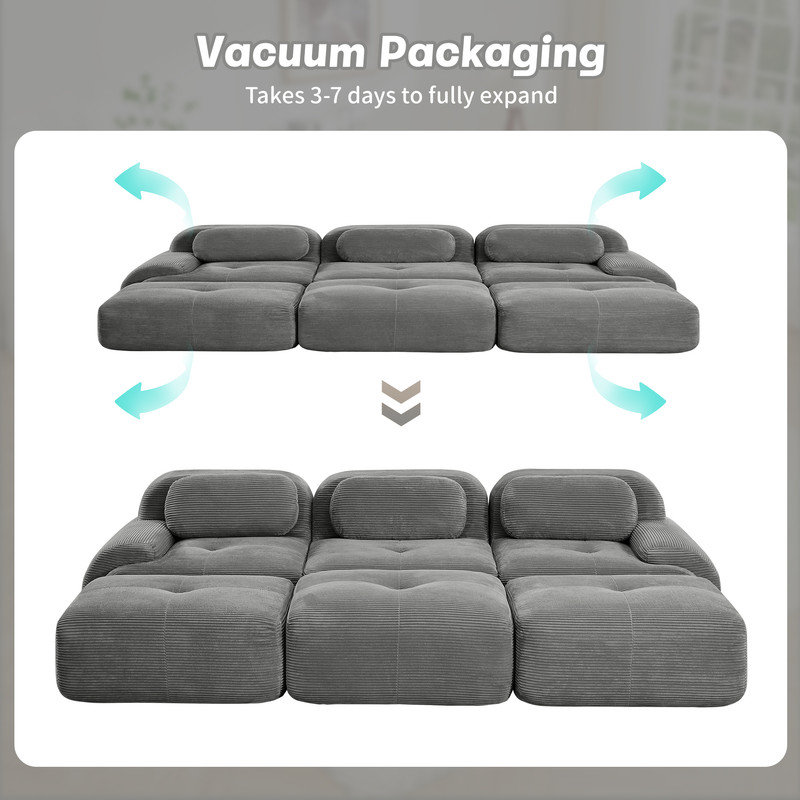 Canapé modulaire désossé avec canapé-lit Boneless, Velours côtelé gris