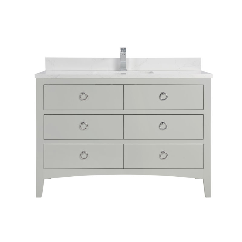 48" Solid Wood Sink Vanity With 1" Top, Polished Chrome, Silver Strand