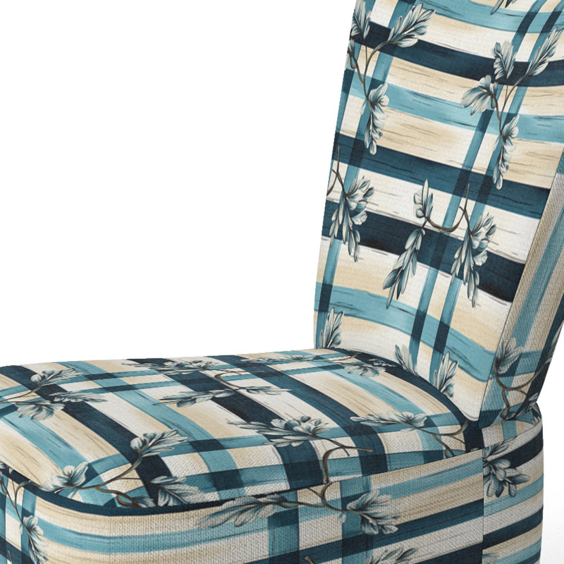 Chaise d'appoint rembourrée A, Rayures florales rétro de style nautique