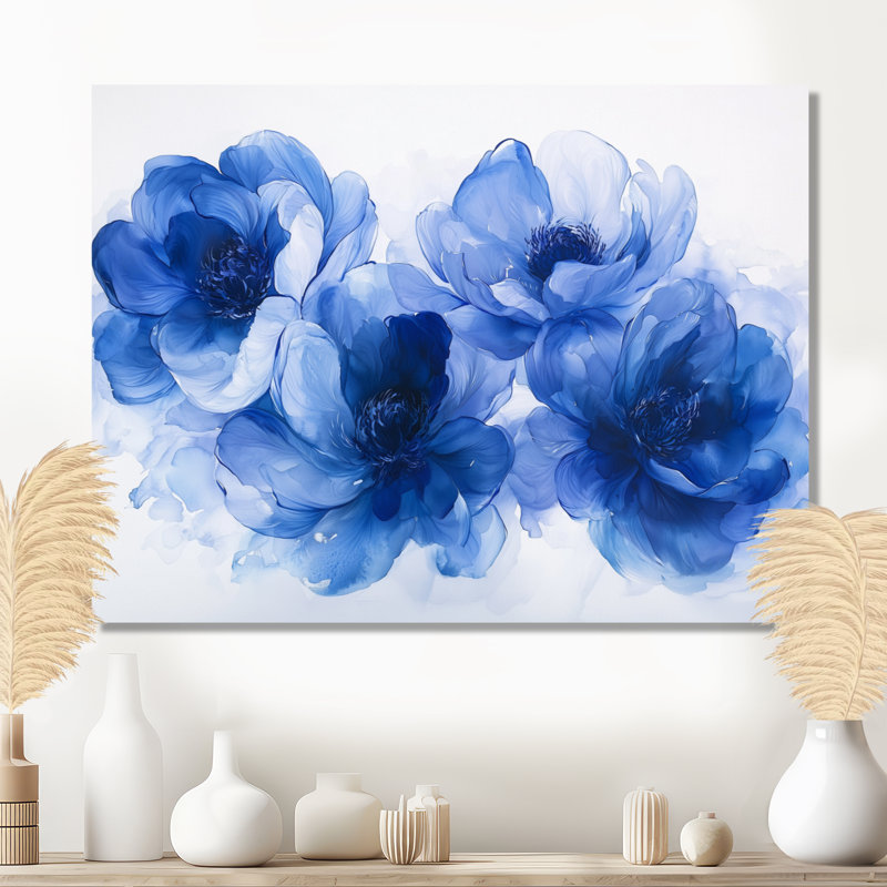 Velours bleu blanc, pivoines bleues - pivoines, décoration murale en métal, reproduction d'art traditionnelle en métal
