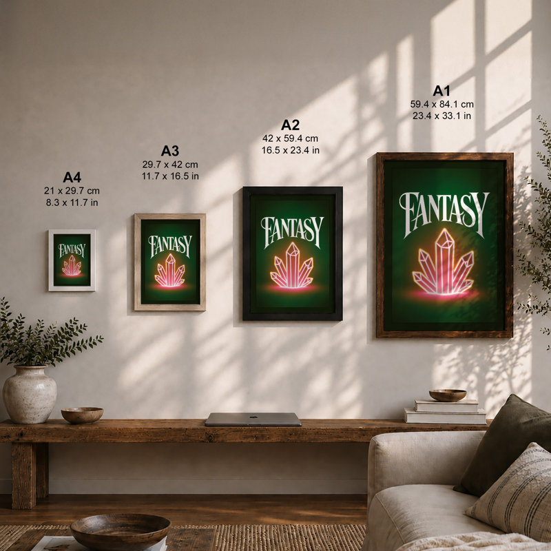 Fantasy Neon Glow Retro - Print, A4 - 29.7 x 21.0 cm, White