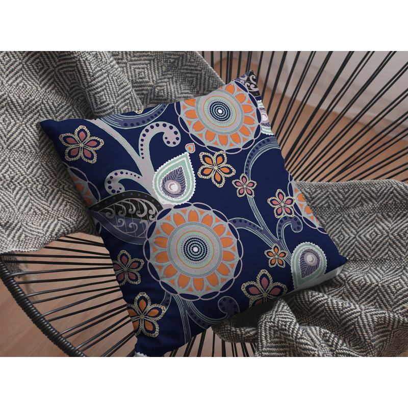 Rina Flower Circles Square Pillow Cover & Insert, 18"x18", Orange/Light Green