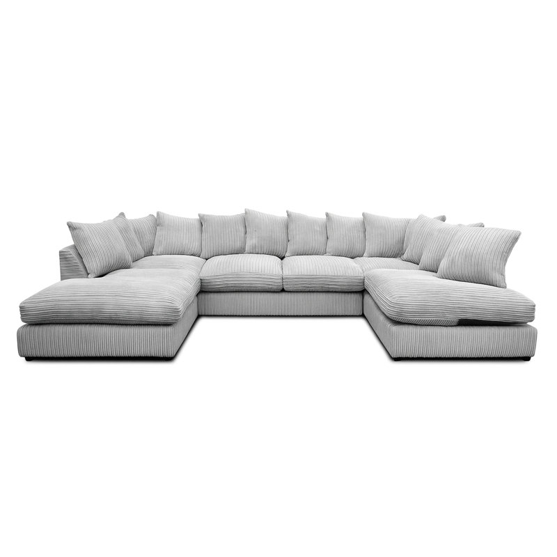 5 Seater Corduroy Corner Sectional, Silver