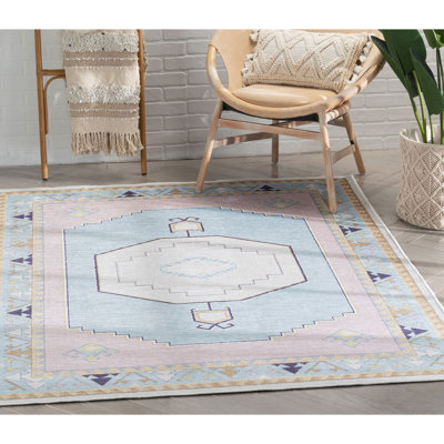 Cheriton Kids Rugs Ethnic Soft Medallion Modern Pink Light Blue Area Rug