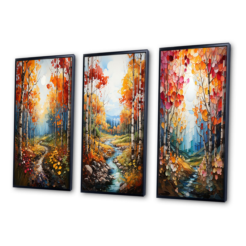 «Birch Woods Autumn Harmony», 3 pièces, Cadre noir, H 28 po x l 36 po