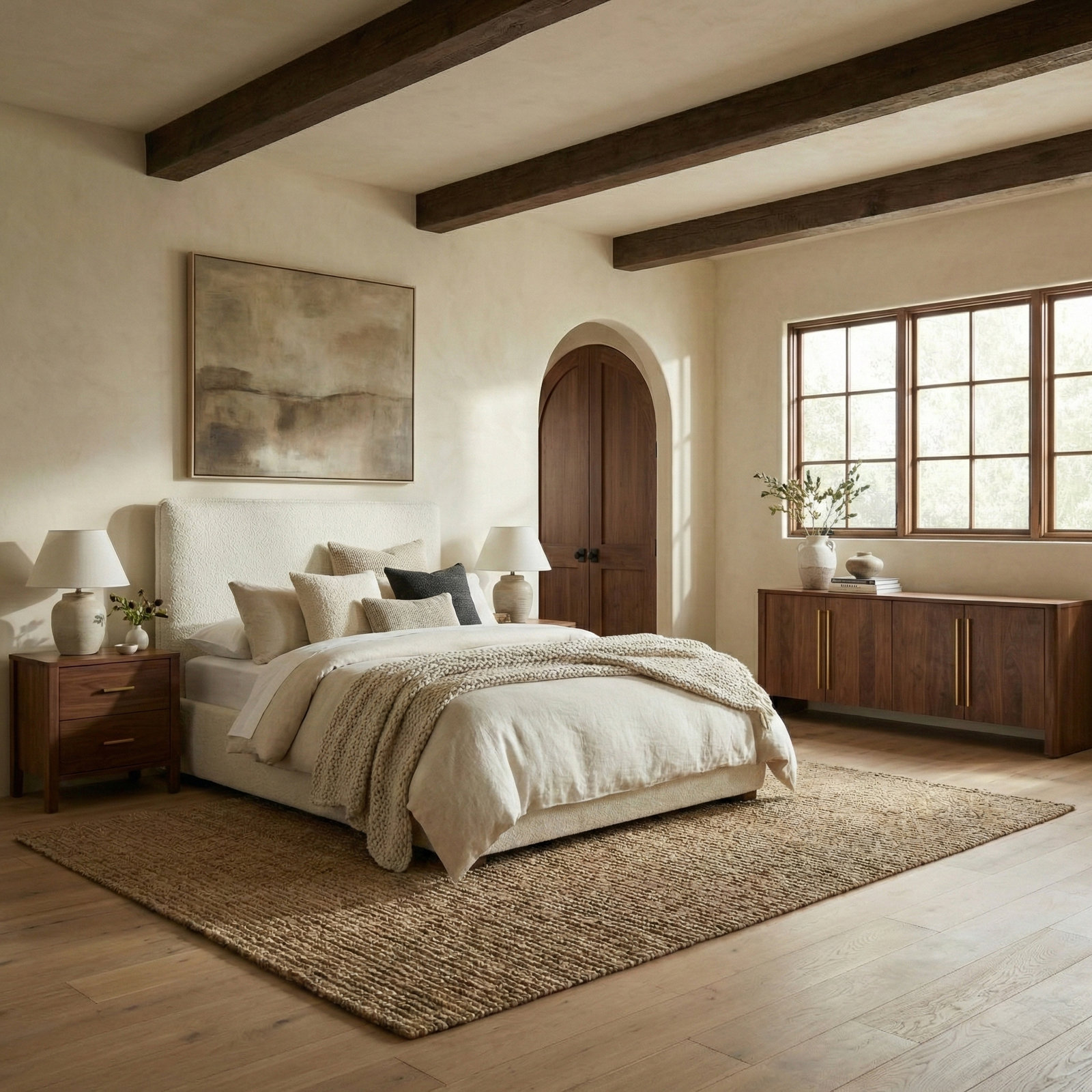 Callahan Upholstered Bed, Twin, Ivory Boucle