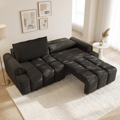  90.2" Teddy Upholstered Sleeper Sofa Bed King-Size Pull-Out Sofa Convertible Couch Bed With Underseat Storage