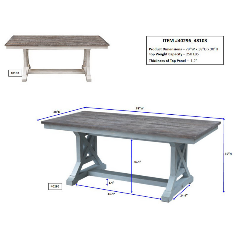 Table de salle à manger Amiee-Lee, Turquoise clair, H 30 po x l 78 po x P 38 po