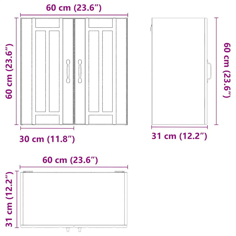 vidaXL Kitchen Wall Cabinet Engineered Wood, 23.6in H x 23.6in W x 12.2in D, Concrete Gray