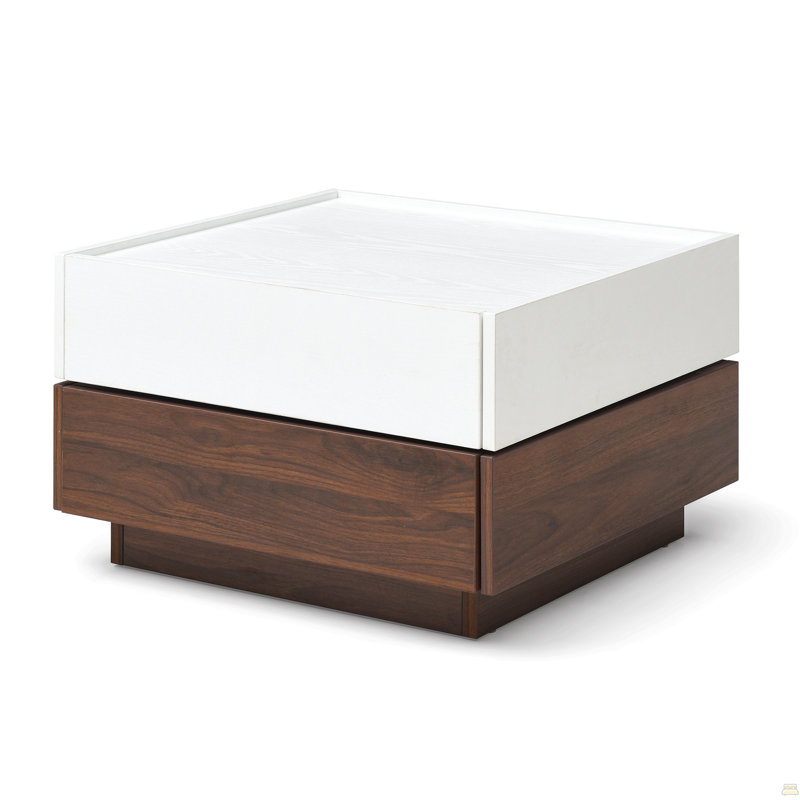 Rotating Coffee Table With 2 Drawers, High Wood 2-Tier Centre Table With Storage, Square Coffee Table
