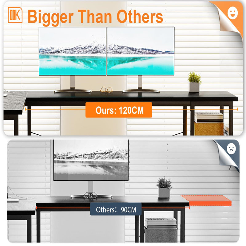 L-Shaped Gaming Table, Reversible Computer Table With 2 Outlets And 2 USB Charging Ports, Corner Table With Storage, Black