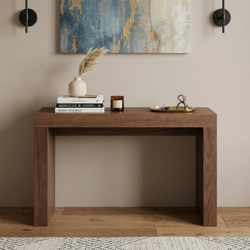47" Brown Wood Block Console Table
