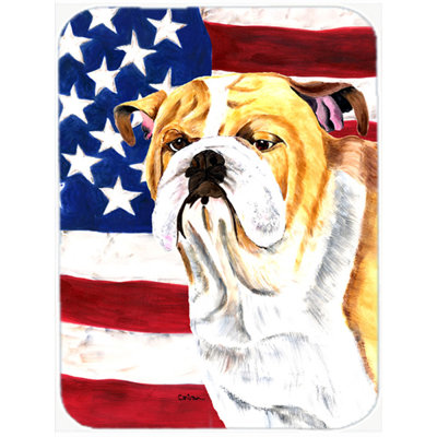 Trinx Patriotic USA American Flag with English Bulldog Glass Cutting Board