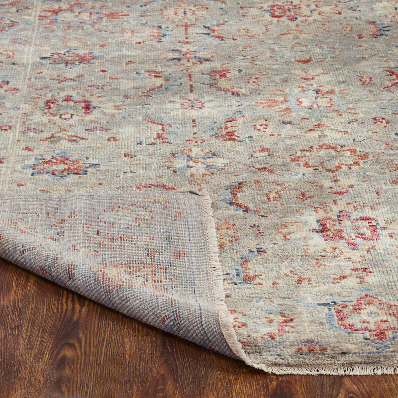 Tapis gris / rouille en laine noué à la main Oasis, Rectangle 3 pi x 5 pi