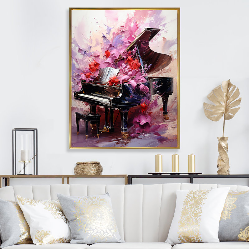 Art floral classique piano classique, H 40 po x l 30 po x P 1,5 po, Cadre flottant doré