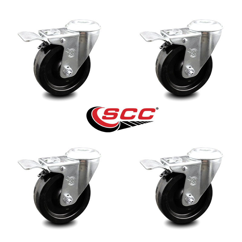 Ensemble de roulettes avec trou de boulon pivotant de 4 pouces avec frein à blocage total SCC / SCC-BHTTL20S414-PHS-4