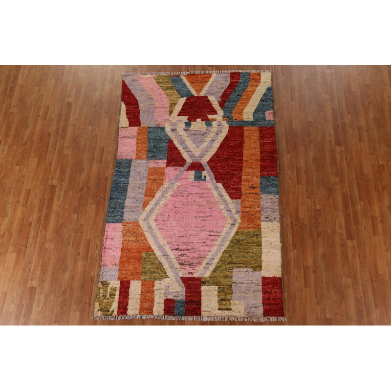 Tapis géométrique en laine marocain fait à la main 5 x 9