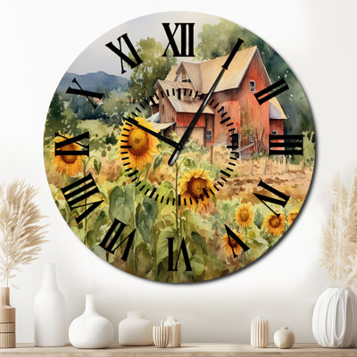Horloge murale Golden Sunflower At The Farm III - Floral