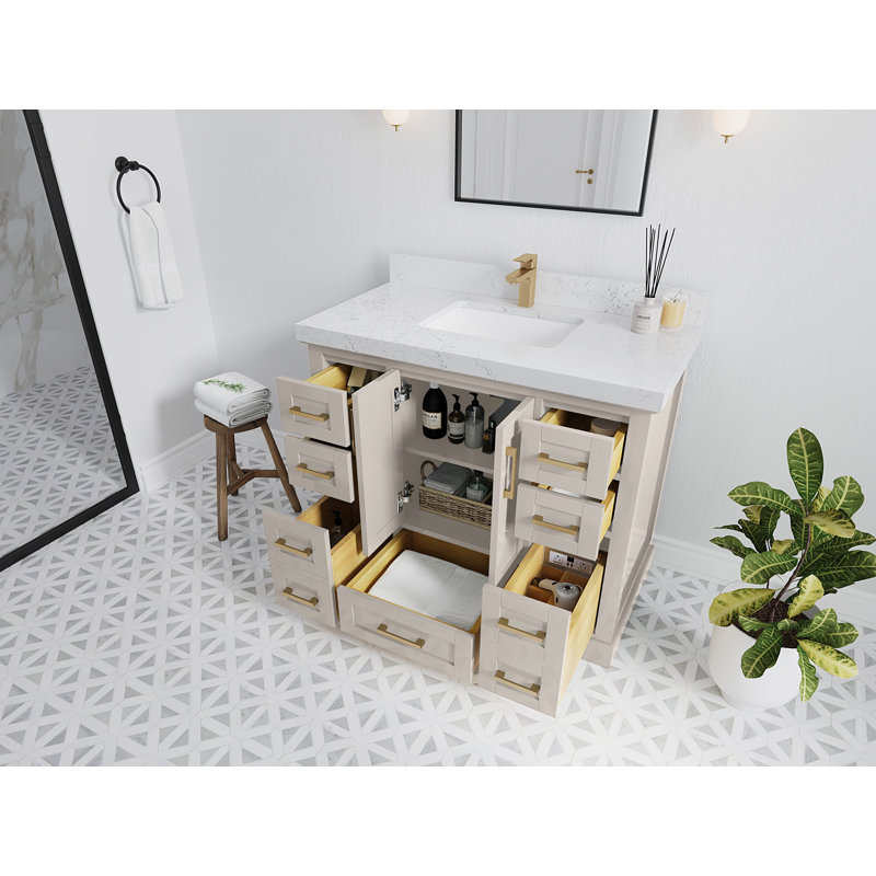 Boston 42 In. W X 22 In. D Single Sink Bathroom Vanity In Fine Grain With 2 In. Onyx Quartz