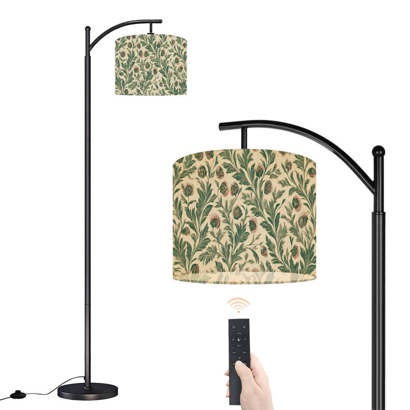 Lampe sur pied Boho Arc avec abat-jour réglable Vintage Floral Green Pink Flowers Beige Lampe sur pied 3 températures de couleur Dimmable High Pole Lamp
