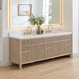 Lala 84" Double Bathroom Vanity with Grain White Engineered Stone Countertop without Mirror