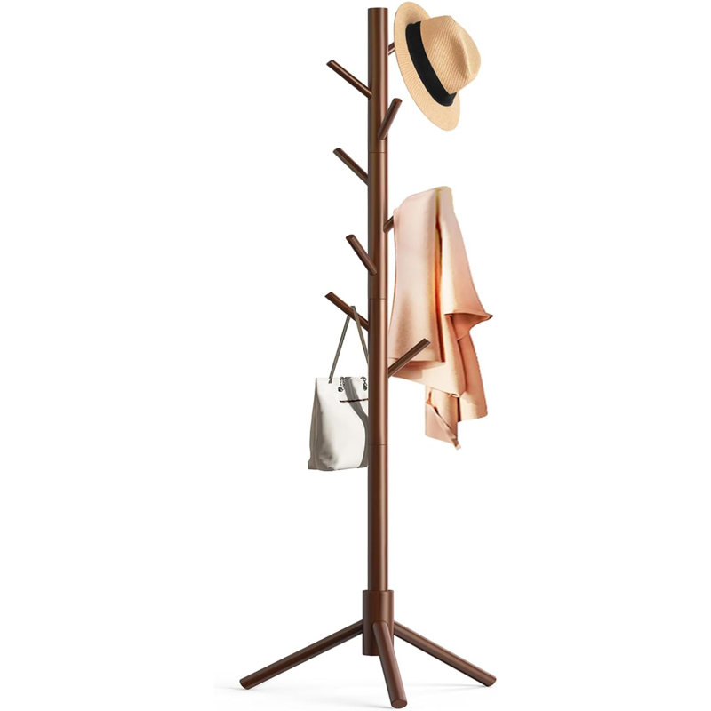 Hadiyaah Freestanding 8 - Hook Coat Rack, Brown