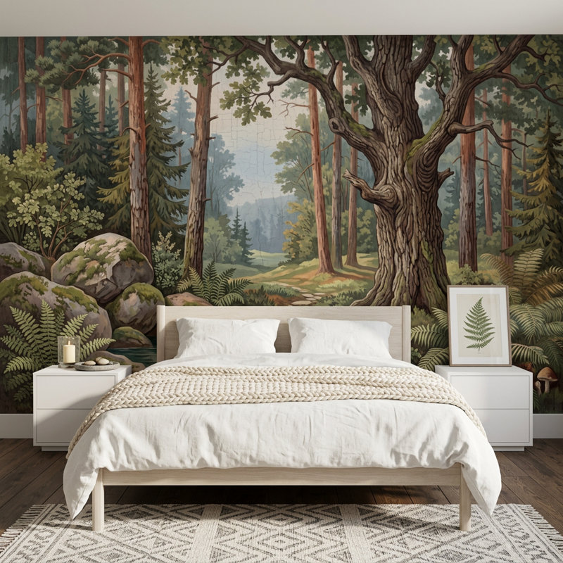 Papier peint forêt paysage, 100 po x 96 po, Peler et coller