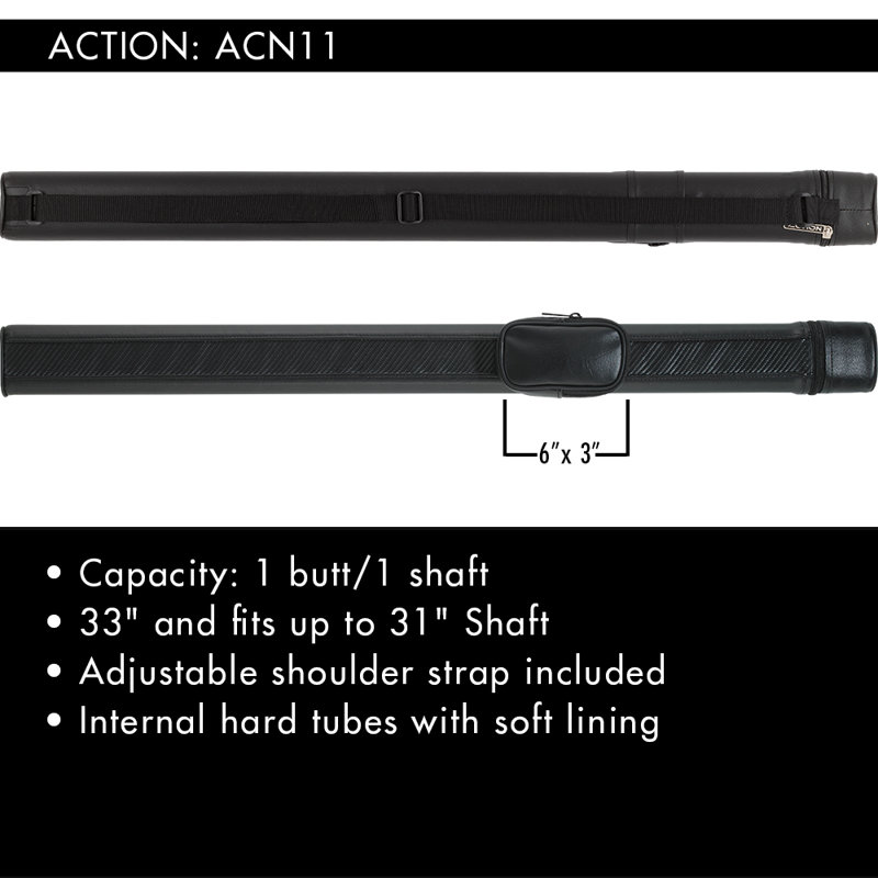 Action ACN11 1 Butt 1 Shaft Ballistic Hard Pool Cue Case - Black 