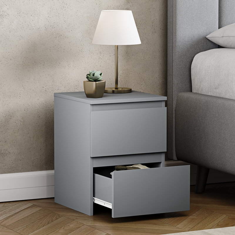 Cunha 29.5cm W Manufactured Wood Bedside Table, Grey