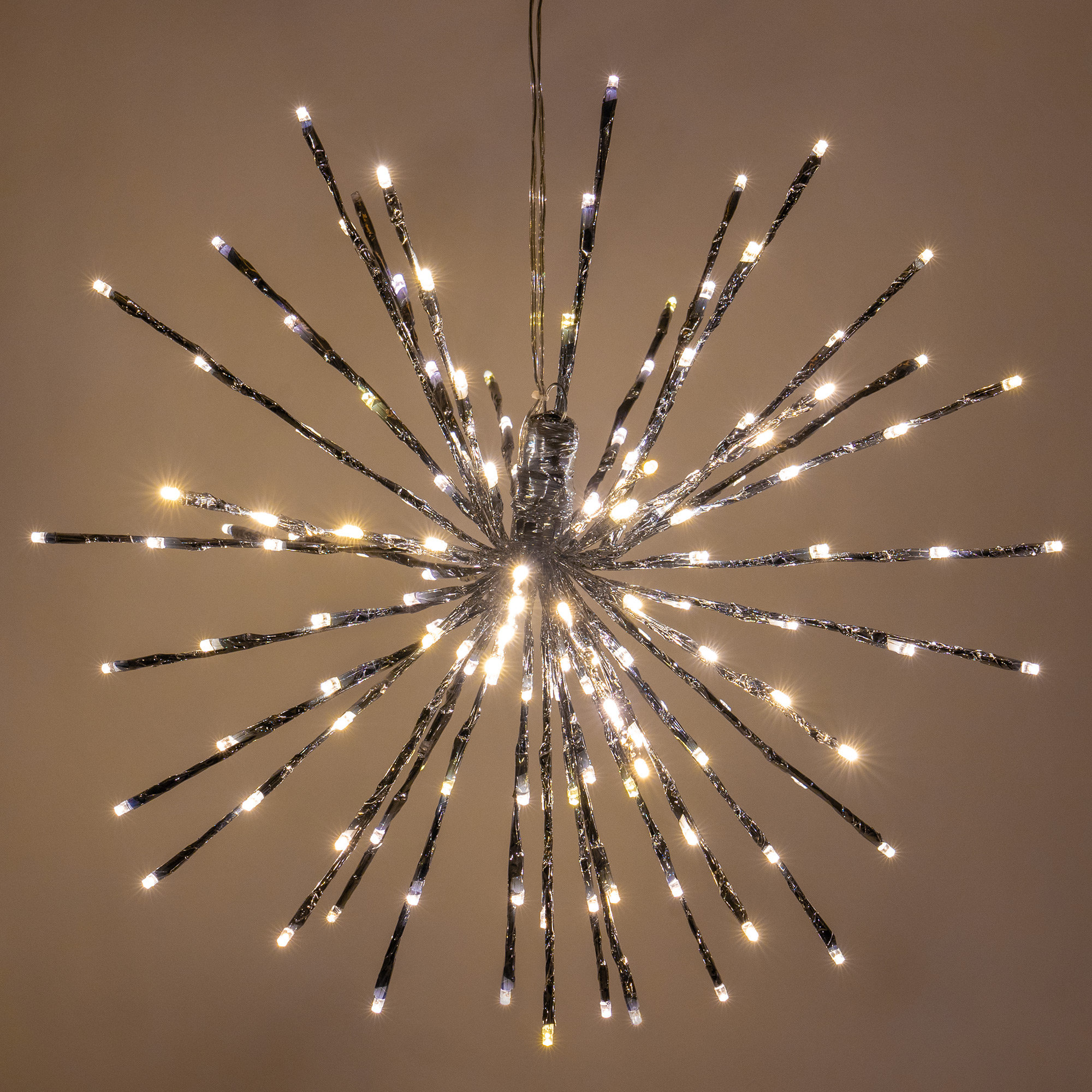 LED Twinkle Light Indoor/Outdoor Starburst Lighted Branch, Silver/Warm White, 18"