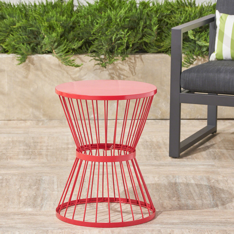 Table d'appoint rouge 16 "pour l'extérieur, avec structure moderne et structure en fer