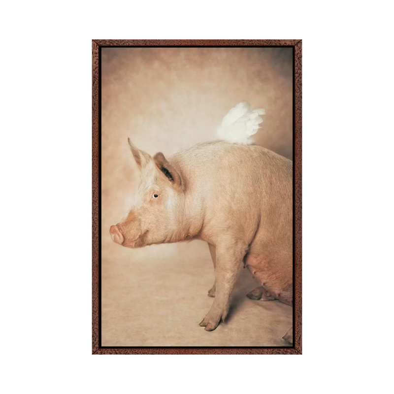 Babe With Wings by Rachael Hale - Print on Canvas, 66.04 cm H x 45.72 cm W, Classic Brown Wood Framed