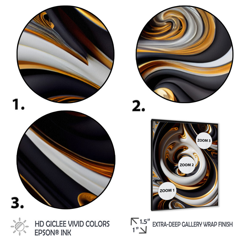 Liquide blanc vitrail VI - art abstrait spirales murales, Toile avec cadre photo noir, L 12 po x H 20 po
