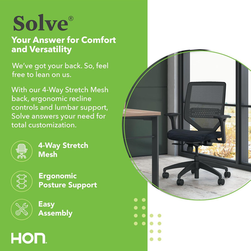 Chaise de bureau ergonomique HON Solve Mesh, Titane, Noir
