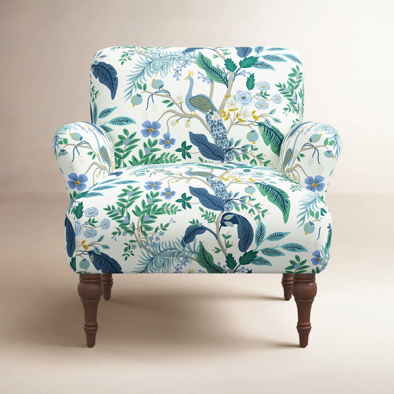 Rifle Paper Co. x Cloth & Company Bristol Armchair, Rpc Peacock Blue & White Linen, Espresso