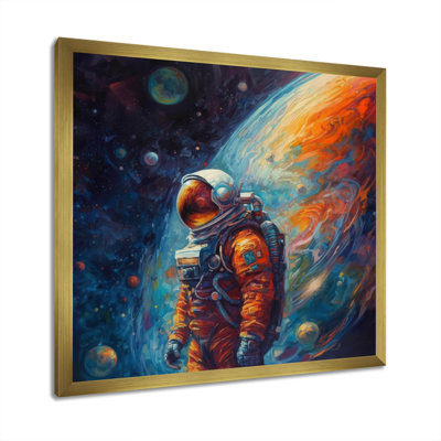 «Astronaut With A View Of The Galaxy», reproduction d'art sur toile encadrée