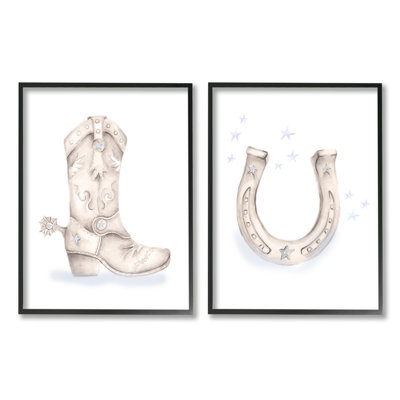 " Western Cowboy Boot Horseshoe Blue Stars Spur " by Studio Q 2 - Pieces