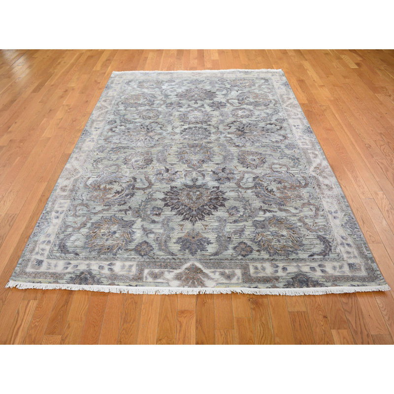 Tapis décoratif de noué à la main vert asiatique de conception unique 6 pi x 9 pi 1 po Asir