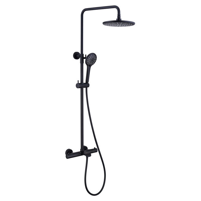 3-Function Thermostatic Shower System with 5-Setting Handheld Shower and Rough-in Valve, Matte Black