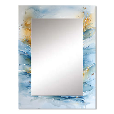Parallel Coastal Divide Horizon Landscape III - Modern Unique Wall Mirror Decor, Gold Large Mirror, Printed Metal Art