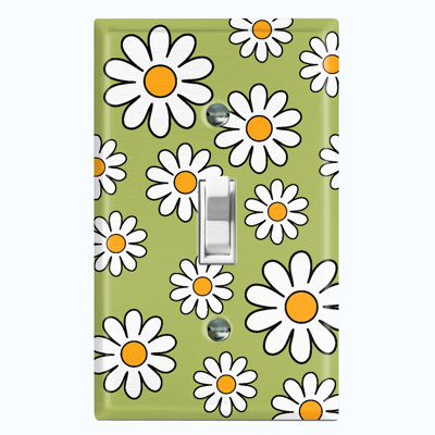 Flower Retro Daisy Groovy Green 1 - Gang Toggle Light Switch Standard Wall Plate