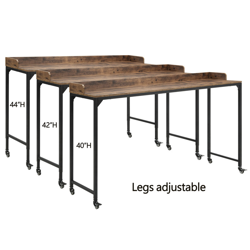 Adjustable Height Desk In Rustic Brown, Metal Legs With , Laptop And Breakfast Table, Brown Over Bed Engineered Wood Table